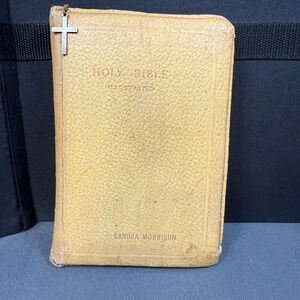 Holy Bible KJV Self Pronouncing Ed. World Cross Zipper Yellow‎ Gold Leather